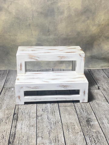 Distressed White Step Stool Prop