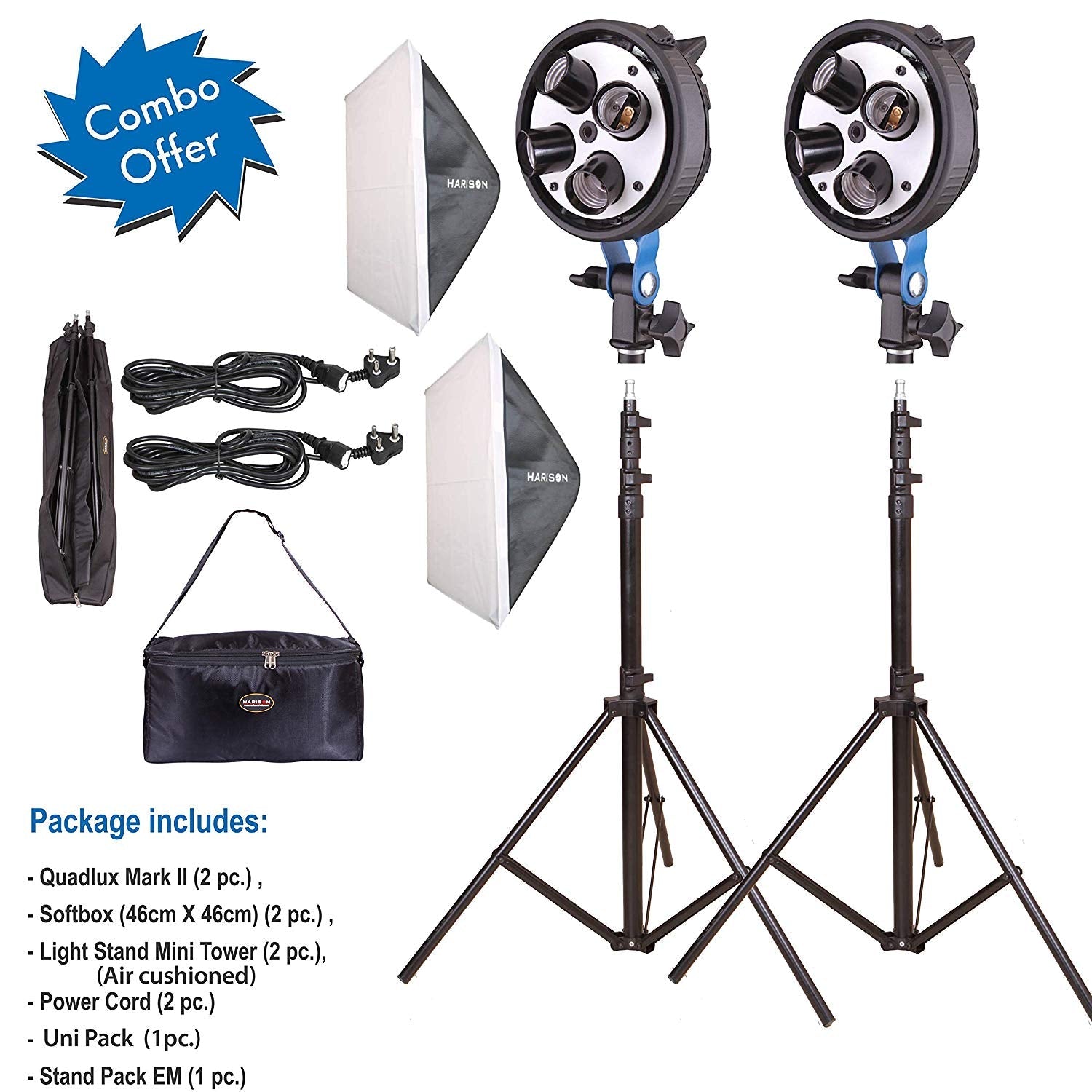 HARISON Quadlux Mark II Double Kit Studio Lights - Azuri Backdrops