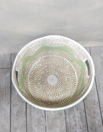Handmade Green White Sikri Deep Basket Prop