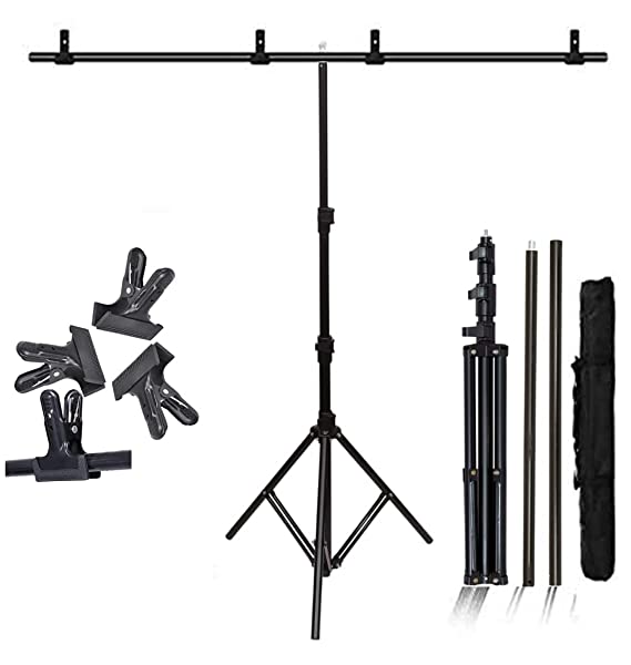 T-Shape Background Backdrop Support Stand Kit:9 FT. Height Adjustable Tripod Stand and 6 FT. Weight Crossbar(2-Section) with 4 Tight Metal Clamps for Video Studio Photography - Azuri Backdrops