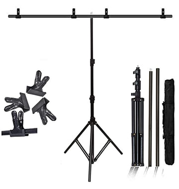 T-Shape Background Backdrop Support Stand Kit:9 FT. Height Adjustable Tripod Stand and 6 FT. Weight Crossbar(2-Section) with 4 Tight Metal Clamps for Video Studio Photography - Azuri Backdrops