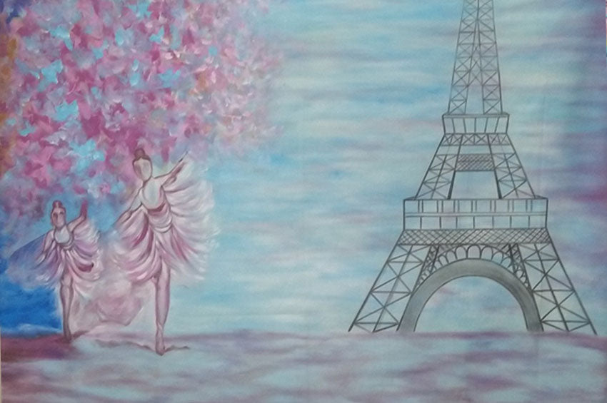 Canvas Eiffel Tower Barbie Painted Backdrop