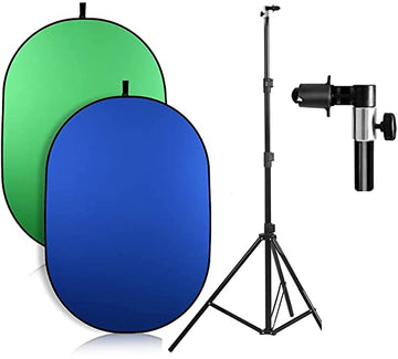Combo Reversible Background Pop-Up Green Screen Blue Green Panel Support Stand with clamp
