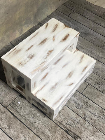 Distressed White Step Stool Prop