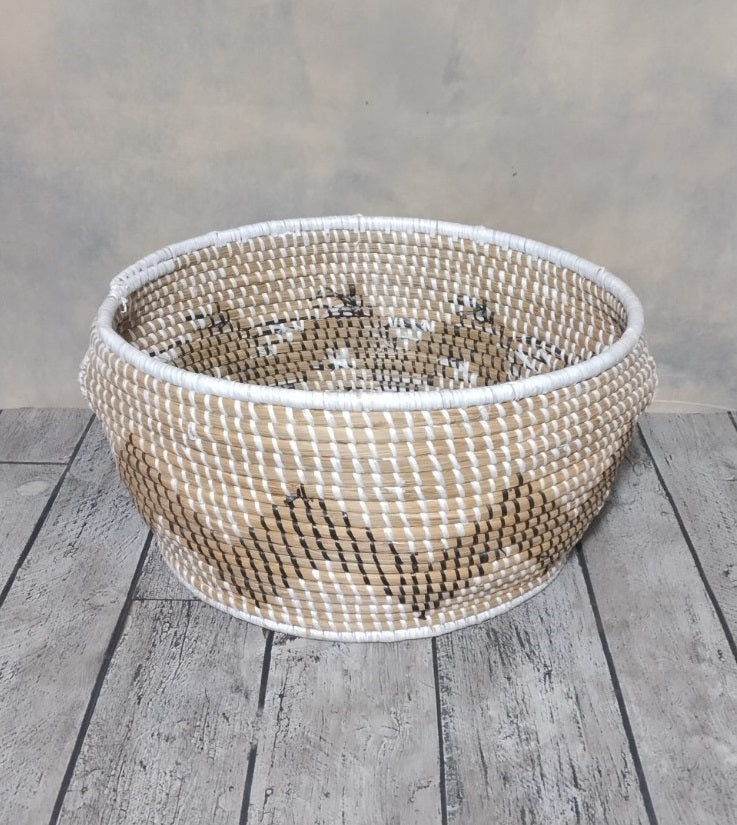 Handmade Brown White Sikri Deep Basket Prop